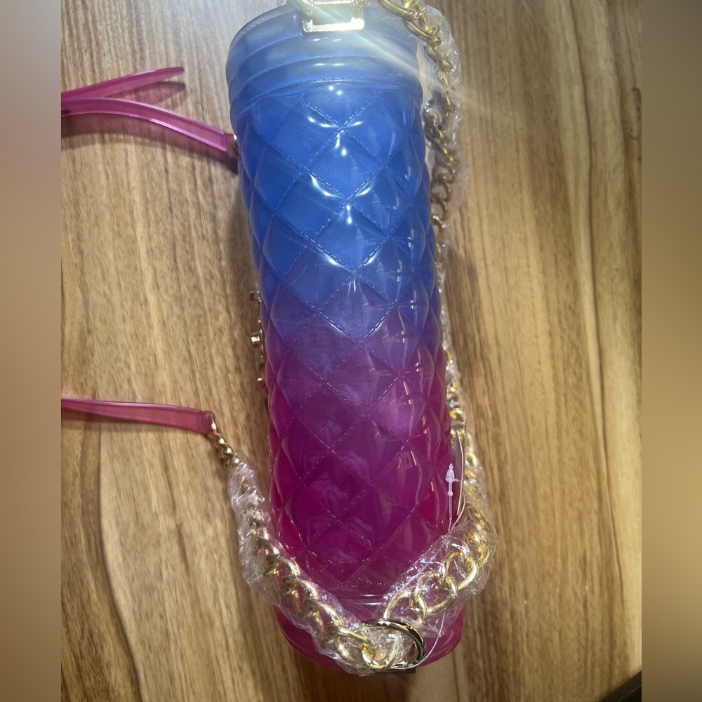 NEW! Jelly Ombré Two tone Pink Purple Blue Quilted Goldtone Chain Purse - Picture 5 of 6